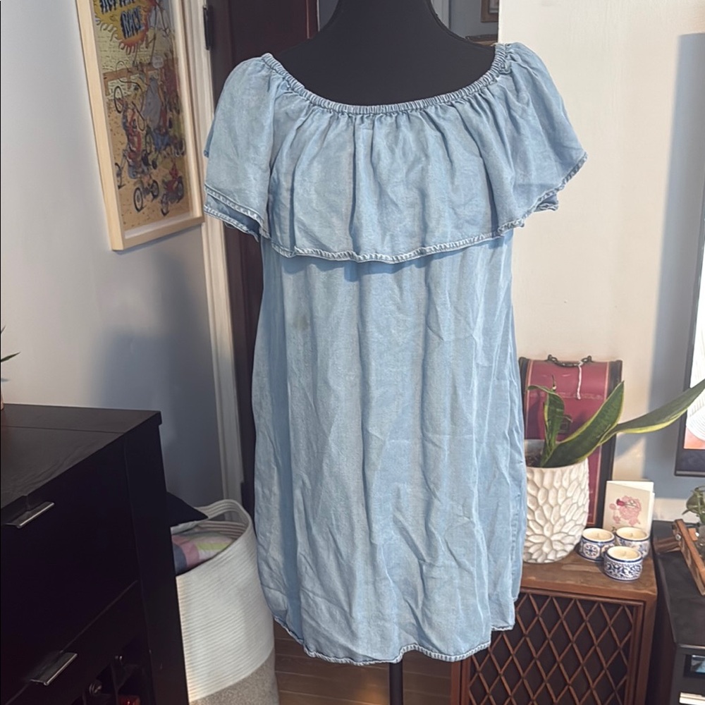 Zara Denim Blue Off-Shoulder Mini Dress